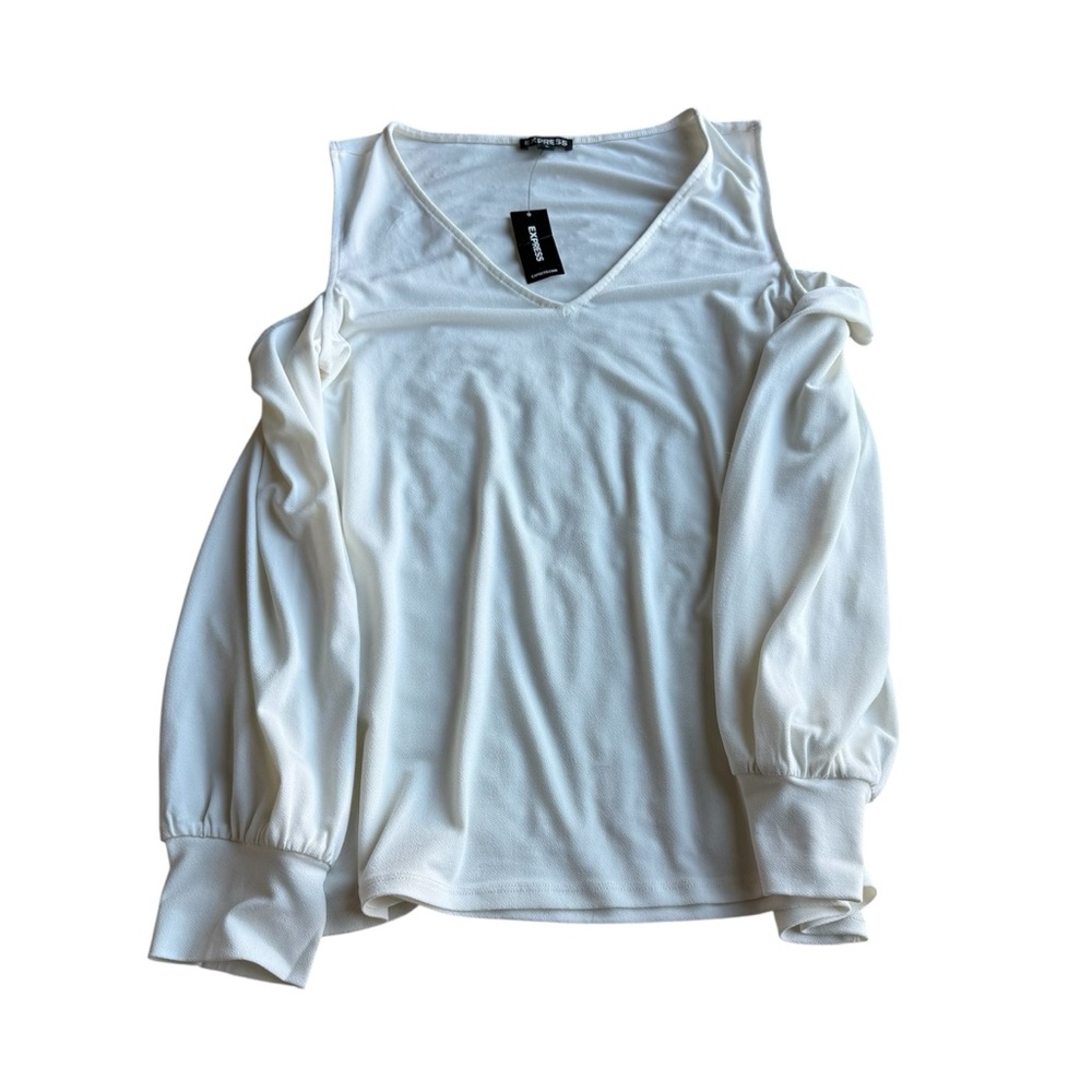 NWT Express Women’s White Cold Shoulder Size M‎ Blouse *Flaw* Business Career